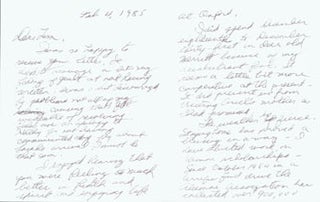 Item #63-5184 ALS to Thomas Parkinson from his sister Helene February 4, 1985. RE: Chrysa's...