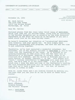 Item #63-5223 TLS Meryl Ginsberg to Herb Yellin, November 16, 1990. Meryl Ginsberg, UCLA Writers'...