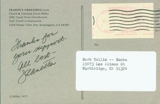 Item #63-5228 Post Card from Small Press Distribution with MS note by Jeanetta Jones Miller to...