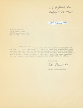 Item #63-5235 TLS Peter Stavropoulos to Herb Yellin. RE: book pitch. Feb. 18, 1991. Peter...