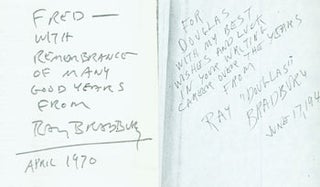Item #63-5258 Photocopies of two signed dedications by Ray Bradbury, 1949 & 1970. Ray Bradbury