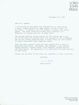 Item #63-5268 TLS Herb Yellin to [R.S.?] Thomas, November 16, 1982. Lord John Press Herb Yellin