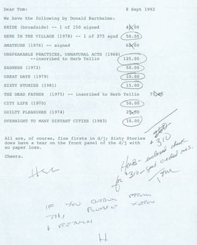 Item #63-5275 TLS Herb Yellin to Tom [Goldwasser?] with copious MS notes, September 8, 1992. RE:...