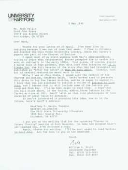 Item #63-5281 TLS William L. Stull to Herb Yellin, May 3, 1990. RE: Raymond Carver. William L....