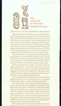 Item #63-5397 The Dialogue Of The Dogs, by Miguel de Cervantes. (This is the prospectus for a...