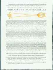 Item #63-5399 Jealousy by Robbe-Grillet. (This is the prospectus for a book, not the book...