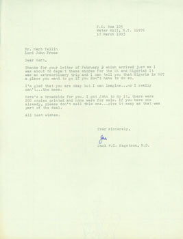 Item #63-5507 TLS Jack Hagstrom to Herb Yellin, March 17, 1993. RE: John Updike. Jack Hagstrom