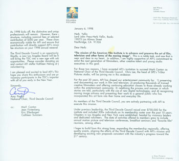 Item #63-5515 TLS Amy Pascal to Herb Yellin, Jan. 6, 1998. RE: fundraising form letter on behalf of Third Decade Council. Amy Pascal, Third Decade Council Columbia Pictures.