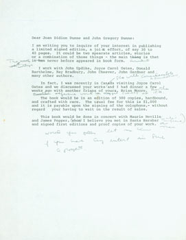 Item #63-5525 Draft of letter with MS corrections, Herb Yellin to Joan Didion Dunne and John...