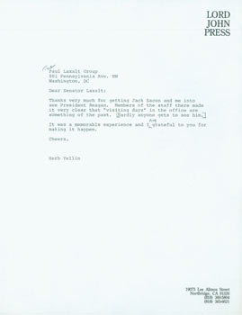 Item #63-5545 Draft of letter with MS Notes, Herb Yellin to Senator Paul Laxalt, [April 1993]....