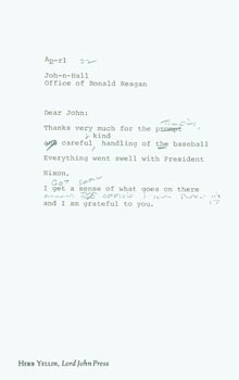 Item #63-5547 Draft of letter with MS Notes, Herb Yellin to John Hall, Office of Ronald Reagan,...