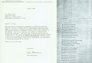 Item #63-5568 TLS John Radziewicz to Herb Yellin, 5 March, 1984. RE: Gunter Grass. John Radziewicz