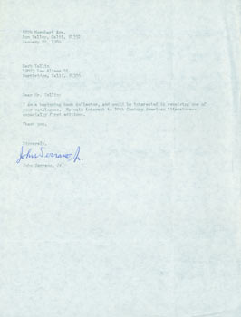 Item #63-5569 TLS John Serrano, Jr. to Herb Yellin, January 20, 1984. RE: Gunter Grass. John...