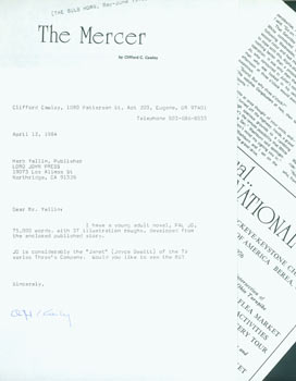 Clifford Cawley - Tls Clifford Cawley to Herb Yellin, April 12, 1984. Re: Cawley Pitching His Young Adult Novel to Yellin. Also Present: Cawley's Short Story 