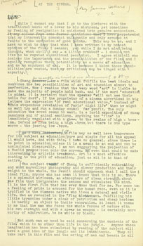 Item #63-5617 At The Cinema. (Original Typescript with MS emandations. Essay includes a review of...
