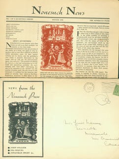 Item #63-5669 Nonesuch News, Winter 1934. No. 1 of a Quarterly Series. Nonesuch Press