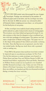 Item #63-5681 The History of the Paper Envelope. Bowne, Co. Stationers, South Street Seaport...