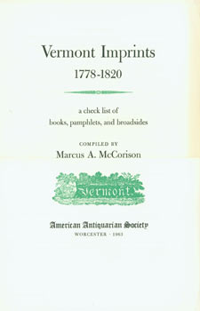 Item #63-5695 Prospectus for Vermont Imprints 1778 - 1820. A Checklist of Books, Pamphlets and...
