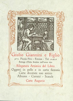 Item #63-5702 Business Card for Giulio Giannini E Figlio, Firenze (Florentine Bookbinder). Rilegatura Artistica del Libro. Giulio Giannini E. Figlio, Italy Firenze.
