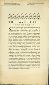 Item #63-5721 The Game Of Life by Thomas H. Huxley. Specimen No. 85, Laboratory Press. Students'...
