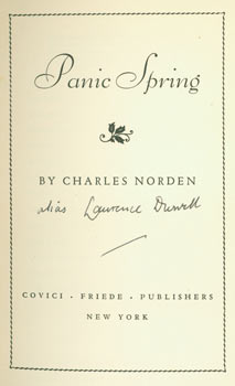 Item #63-5810 Panic Spring. Original First American Edition Signed by Durrell on title page, and...