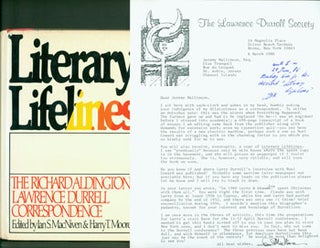 Item #63-5833 Literary Lifelines: The Richard Aldington - Lawrence Durrell Correspondence. Signed...