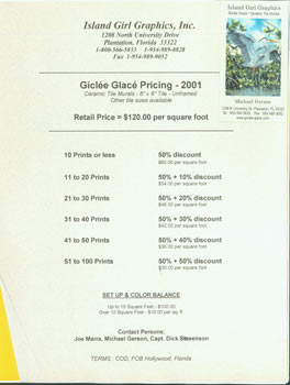 Item #63-5937 Island Girl Graphics: Giclee Glace Pricing, Ceramic Tile Murals, 2001. Publisher...
