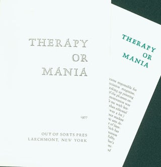 Item #63-6029 Therapy Or Mania. Out Of Sorts Pres, Pat Taylor, NY Larchmont