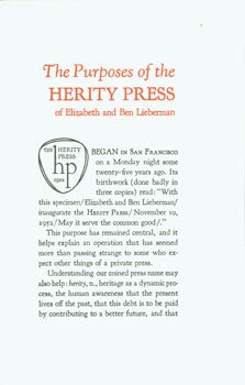 Item #63-6038 The Purposes of the Herity Press of Elizabeth and Ben Lieberman. One of 200 Copies....