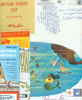 Item #63-6134 Matson Lines Ephemera, 1964. Brochures, Post Cards, Booklet, and Wine Lists from a May 1964 Cruise from Honolulu, Hawaii to San Francisco, from passenger Mrs. I. S Kotelnikoff of Oakland, California. Matson Lines, Matson Navigation Company, Hawaii Honolulu.