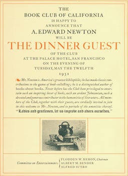 Item #63-6169 The Book Club of California is Happy to Announce that A. Edward Newton Will Be The...