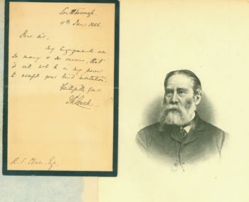 Item #63-6189 Autographed Letter James Russell Lowell to R. S. Chase, Jr., January 4, 1886. With Portrait of Lowell, engraved frontispiece from a book. James Russell Lowell.