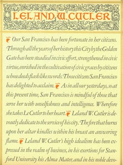 Item #63-6190 Leland W. Cutler: In Appreciation. John Henry Nash, printer