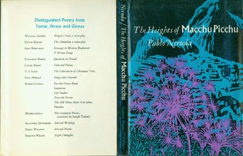 Item #63-6243 The Heights Of Macchu Picchu. Dust Jacket for First American Edition with price ($4.95) listed on flap inside cover. Pablo Neruda, Guy Fleming, Nathaniel Tarn, jacket design, transl.