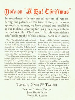 Item #63-6344 Note On "A Ha! Christmas": this book of Christmas is a sound and good perswasion...