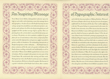 Item #63-6353 An inspiring message of typographic interest : written for Zellerbach Paper Company. Edward F. O'Day, Henry Lewis Bullen, John Henry Nash, Zellerbach Paper Company.