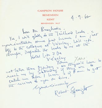 Robert Speaight; Neville Braybrooke (recipient) - Als Robert Speaight to Neville Braybrooke, September 4, 1965