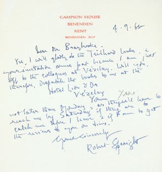 Item #63-6433 ALS Robert Speaight to Neville Braybrooke, September 4, 1965. Robert Speaight,...
