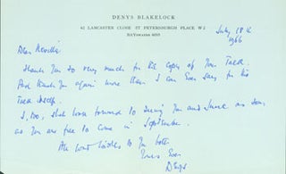 Item #63-6434 ALS Denys Blakelock to Neville Braybrooke, July 18, 1966. Denys Blakelock, Neville...