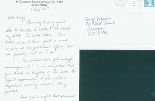 Item #63-6436 ALS Peter Lovesey to Rev. Geoff Wheaton, 6 July, 2013. Peter Lovesey, Rev. Geoff...