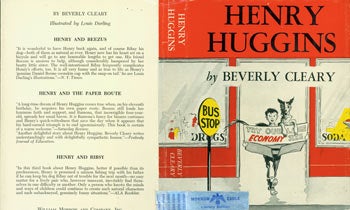 Item #63-6454 Dust Jacket for Henry Huggins, price-clipped, with code 008-0012 on flap. Beverly Cleary.