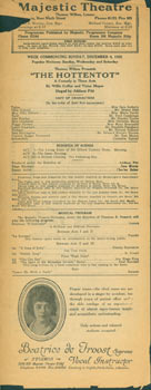 Item #63-6476 The Hottentot. A Comedy In Three Acts. Sunday, December 4, 1921. Majestic Theatre,...