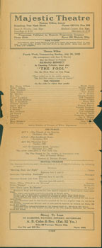 Item #63-6479 The Fool. For The First Time On Any Stage. Sunday, July 30, 1922. Majestic Theatre,...