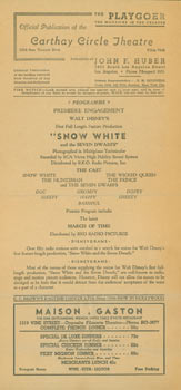 Item #63-6481 Snow White And The Seven Dwarfs. Programme. Premiere Engagement. Walt Disney's...