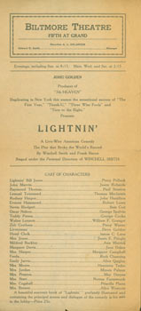 Item #63-6486 Lightnin', A Live Wire American Comedy, by Winchell Smith and Frank Bacon. Biltmore Theatre, A. L. Erlanger, Los Angeles.