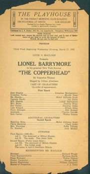 Item #63-6492 Lionel Barrymore in his greatest New York Success "The Copperhead" by Augustus...