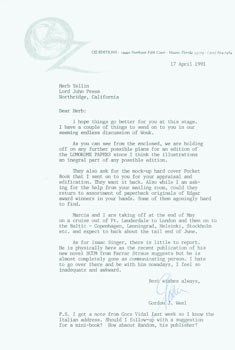 Item #63-6502 Typed letter signed, Gordon J. Weel to Herb Yellin, April 17, 1991. Gordon J. Weel, Oz Editions, Herb Yellin, Lord John Press, Miami.