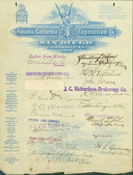 Item #63-6511 Panama-California Exposition, San Diego, California, 1915. Official Letterhead...