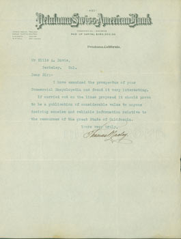 Item #63-6540 TLS Thomas Maclay to Ellis A. Davis. Re: Commercial Encyclopedia of the Pacific...
