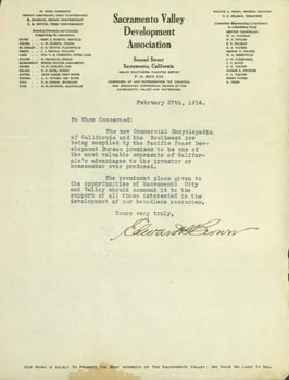 Item #63-6547 TLS Edward A. Brown to Ellis A. Davis. Re: Commercial Encyclopedia of the Pacific...